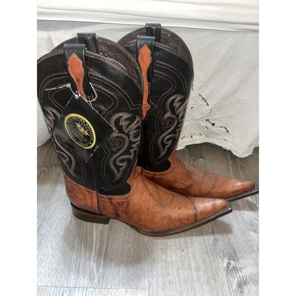 RARE EL General Black & Brown Leather Western Boots Made in Mexico Men's 9‎